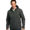 Embroidered Logo Textured Hooded Soft Shell Jacket