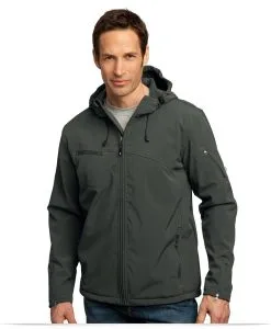 Embroidered Logo Textured Hooded Soft Shell Jacket