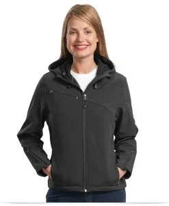 Embroidered Ladies Textured Hooded Softshell Jacket