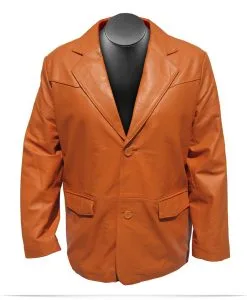 Embroidered Logo Leather Blazer