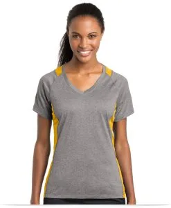 Embroidered Sport-Tek Ladies Colorblock V-Neck Tee