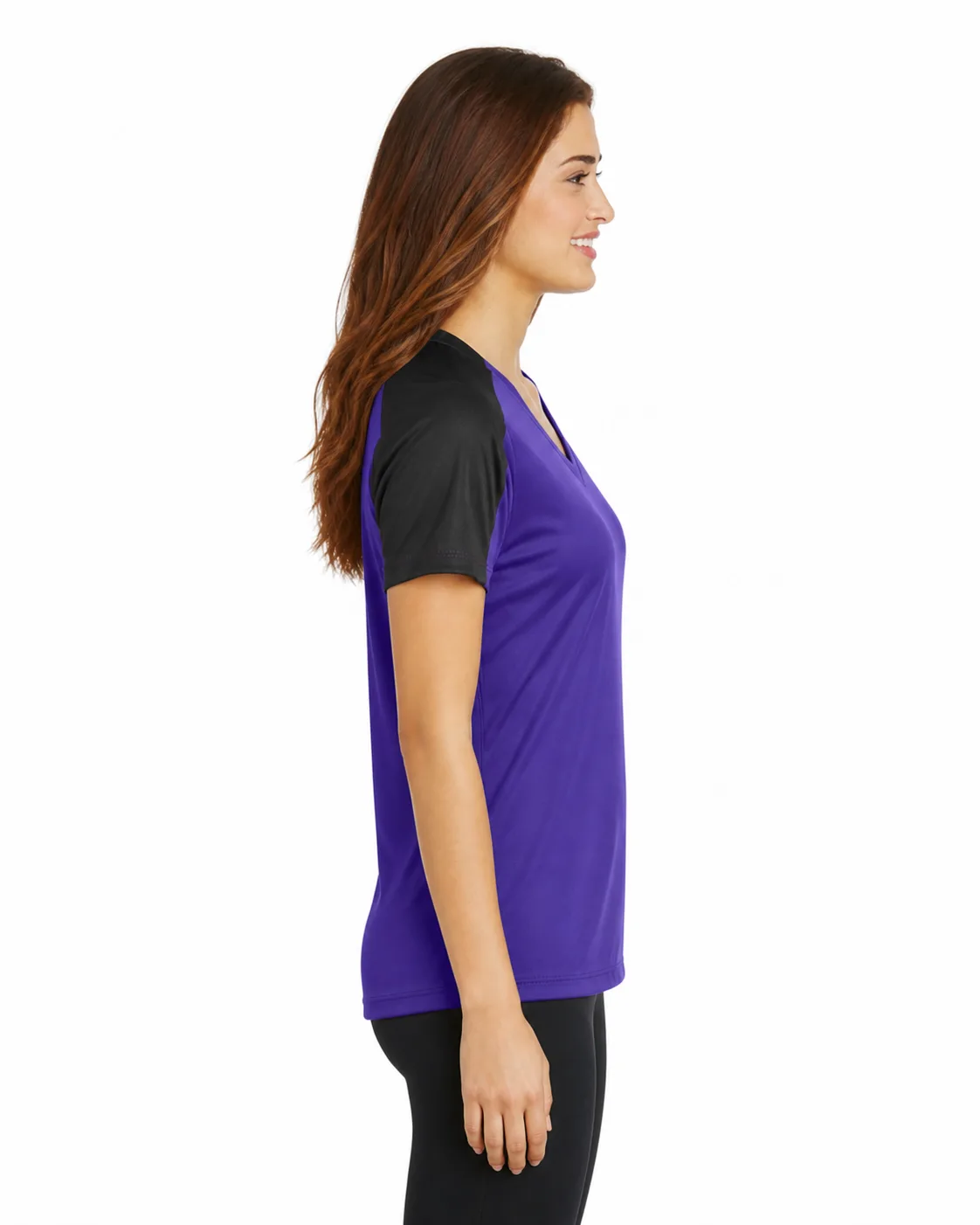 Sport-Tek Ladies Sleeve-Blocked V-Neck Tee - Image 2