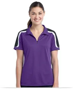 Custom Logo Sport Tek Ladies Tricolor Shoulder Sport Wick Polo