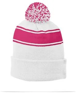 Sport-Tek Stripe Pom Pom Beanie