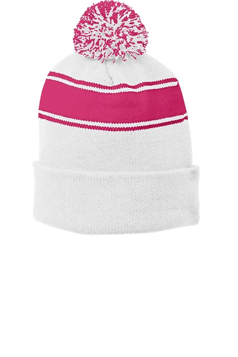 Sport-Tek Stripe Pom Pom Beanie - Image 2