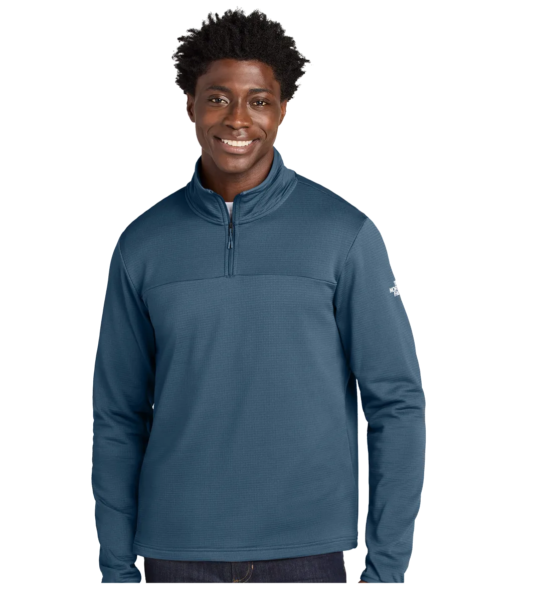 Custom The North Face quarter-zip fleece in blue with transparent background