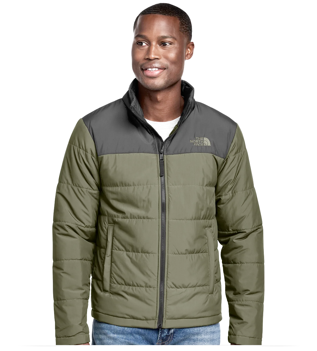Custom The North Face olive green insulated jacket