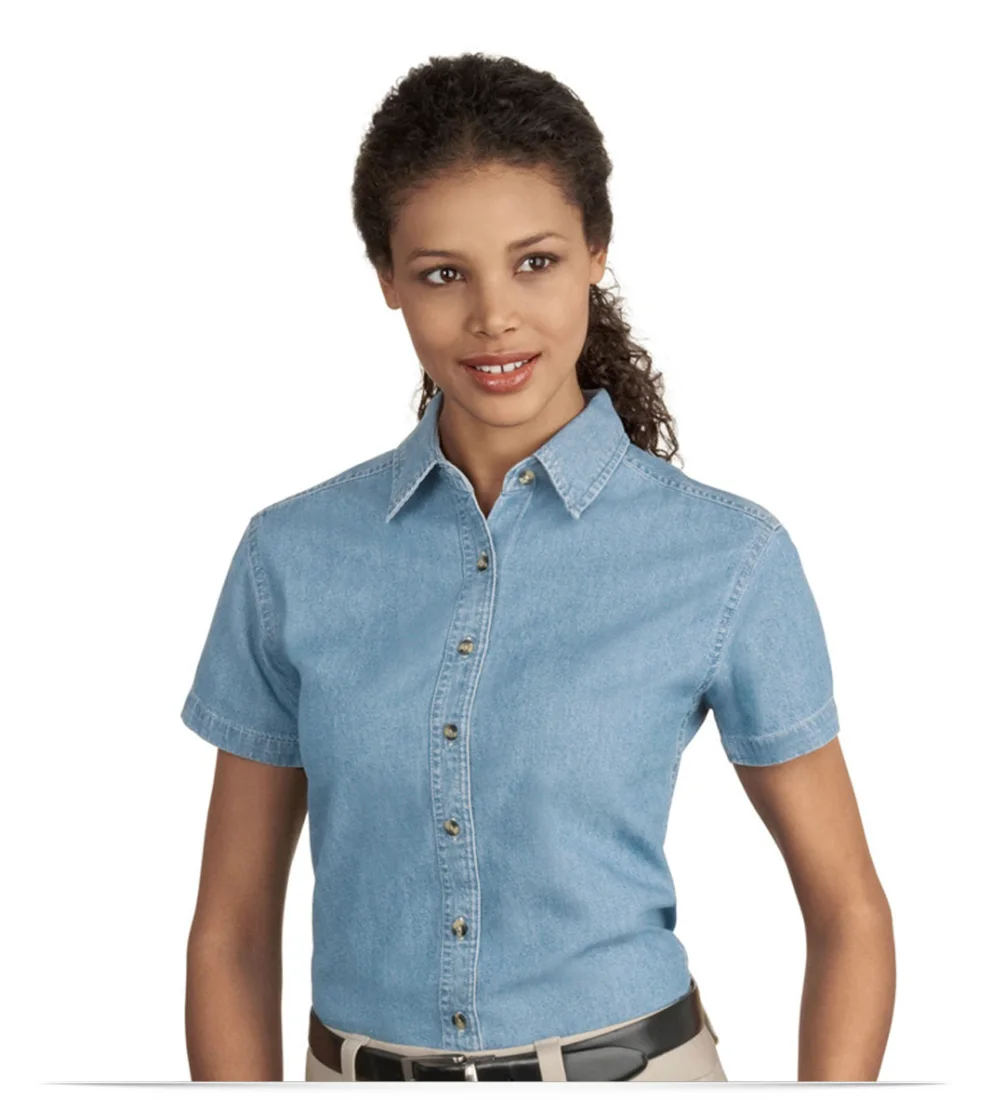 Embroidered 100% Cotton Short Sleeve Women’s Denim Shirt