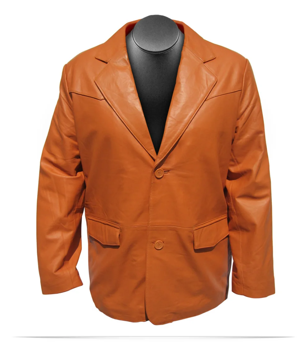 Embroidered Logo Leather Blazer