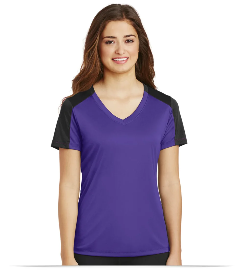 Personalized Sport-Tek Ladies Sleeve-Blocked V-Neck Tee