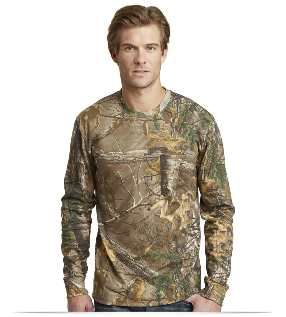 Design Russell Outdoors Long Sleeve Cotton T-Shirt with Pocket