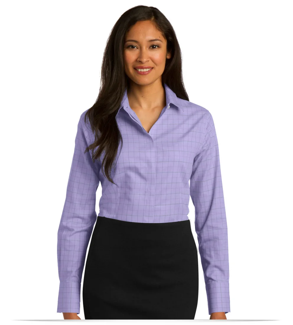 Ladies Windowpane Plaid Non-Iron Shirt